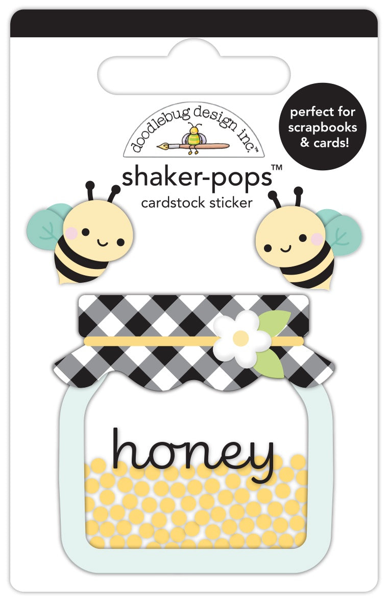 Doodlebug Shaker-Pops 3D Sticker-Honey Bees, Bee Happy