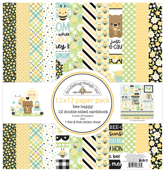 Doodlebug Double-Sided Paper Pack 12"X12" 12/Pkg-Bee Happy