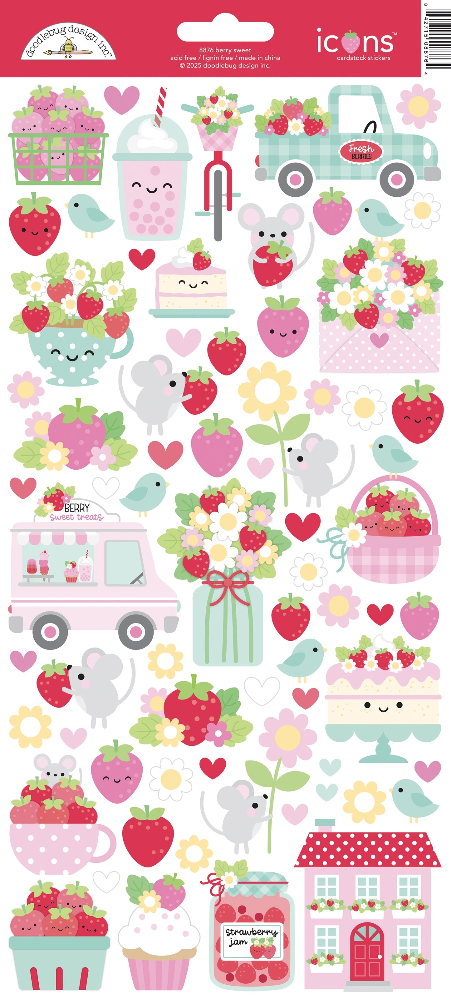 Doodlebug Cardstock Stickers-Icons, Berry Sweet