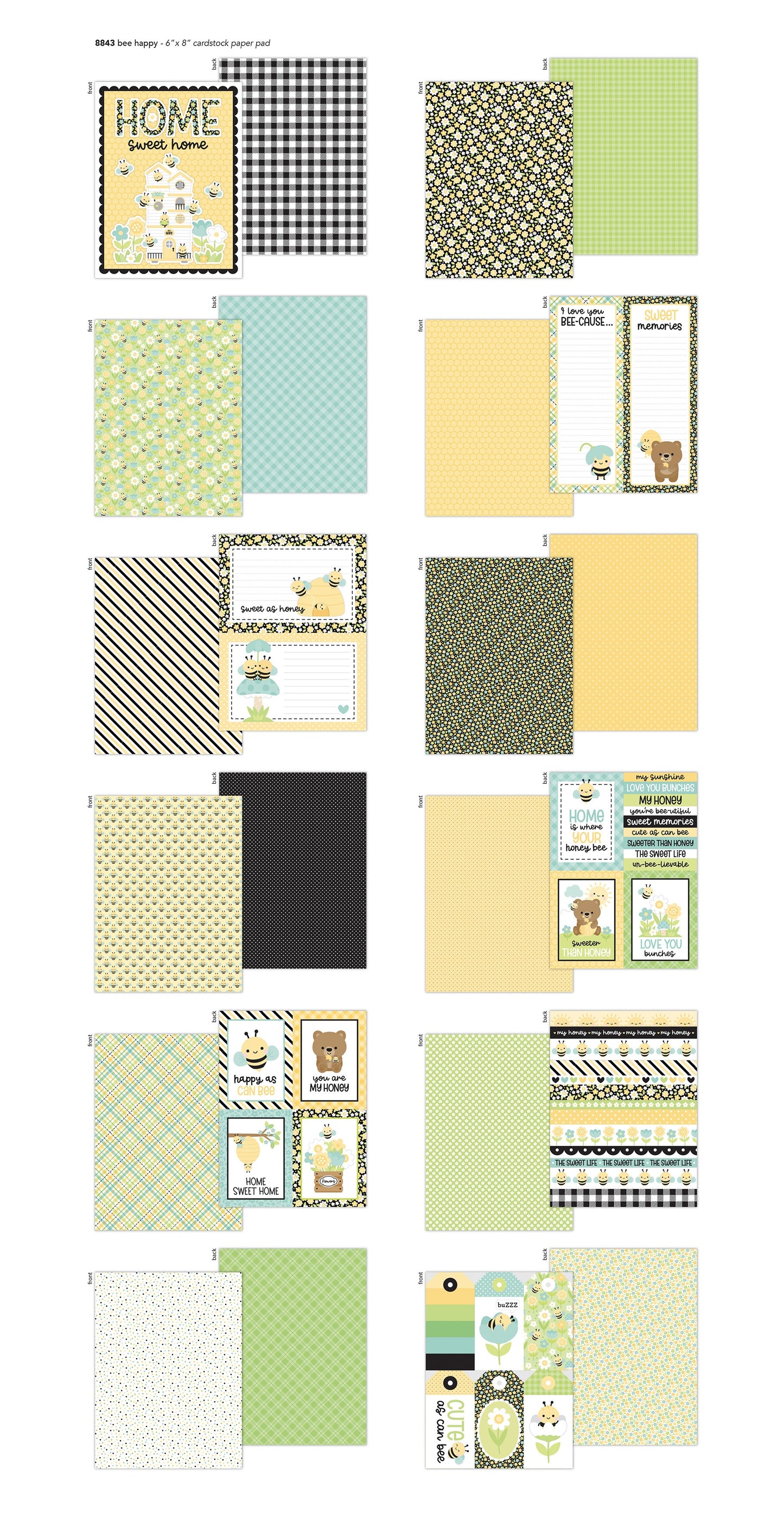Doodlebug Double-Sided Paper Pad 6"X8"-Bee Happy