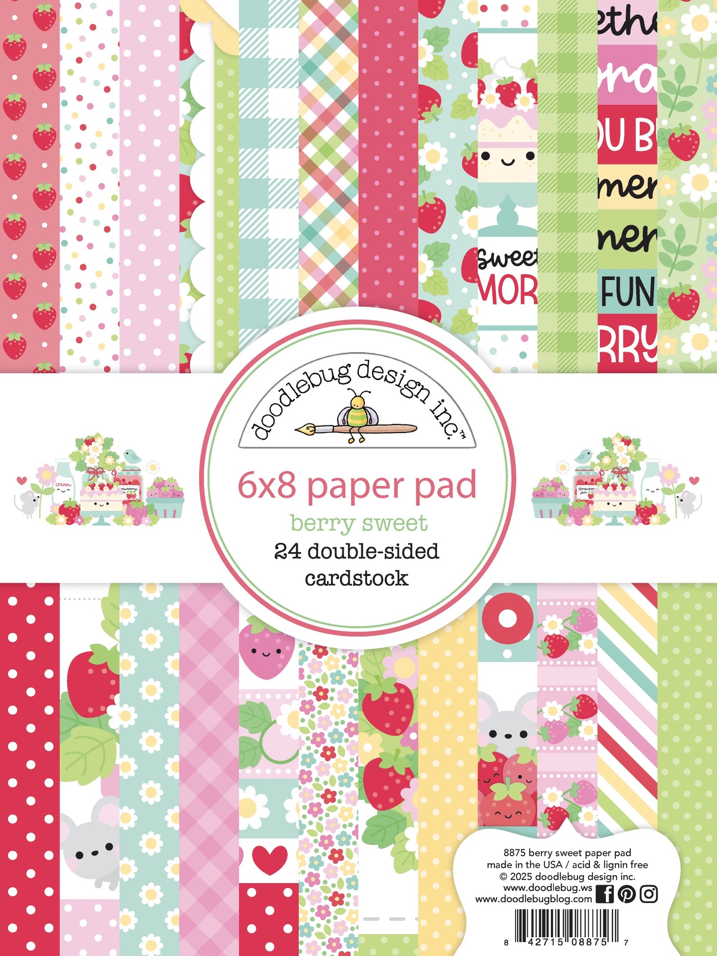 Doodlebug Double-Sided Paper Pad 6"X8"-Berry Sweet