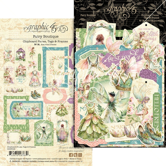 Graphic 45 Chipboard Die-Cuts-Tags & Frames, Fairy Boutique