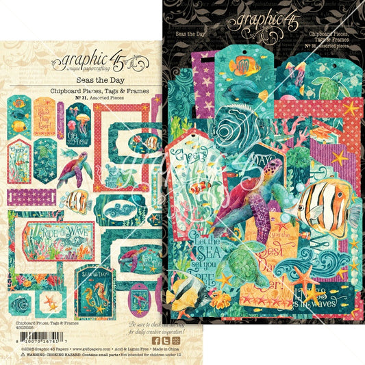 Graphic 45 Chipboard Die-Cuts-Tags & Frames, Seas The Day