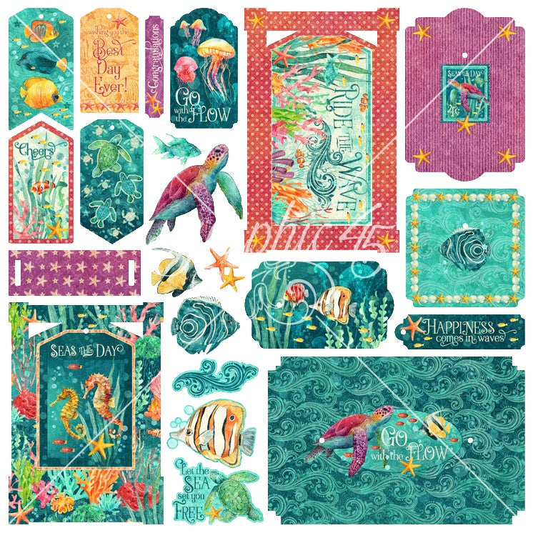 Graphic 45 Chipboard Die-Cuts-Tags & Frames, Seas The Day