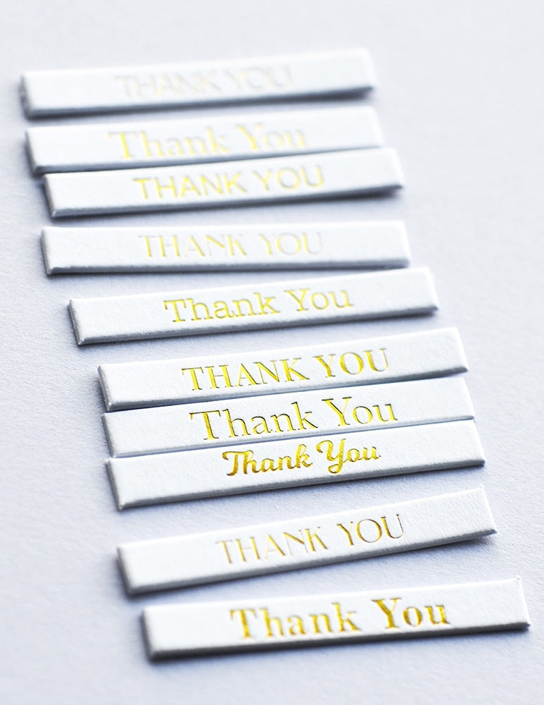 Memory Box Gold Foiled Greeting Tabs 40/Pkg-Thank you, White