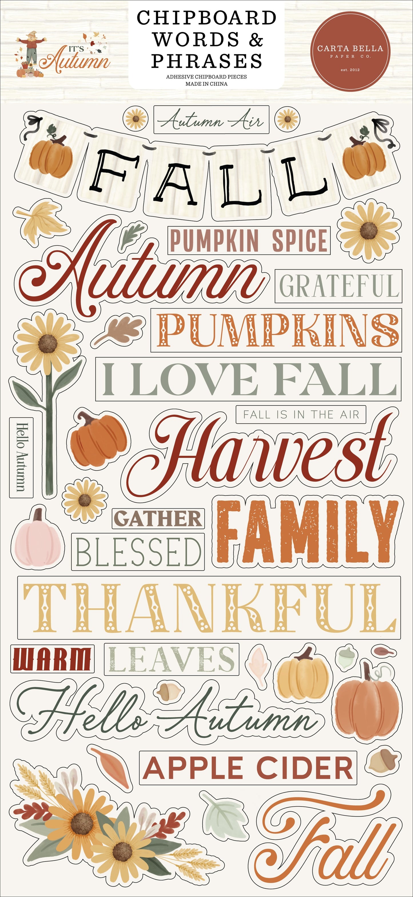 Carta Bella Chipboard 6"X13"-Words & Phrases, It's Autumn
