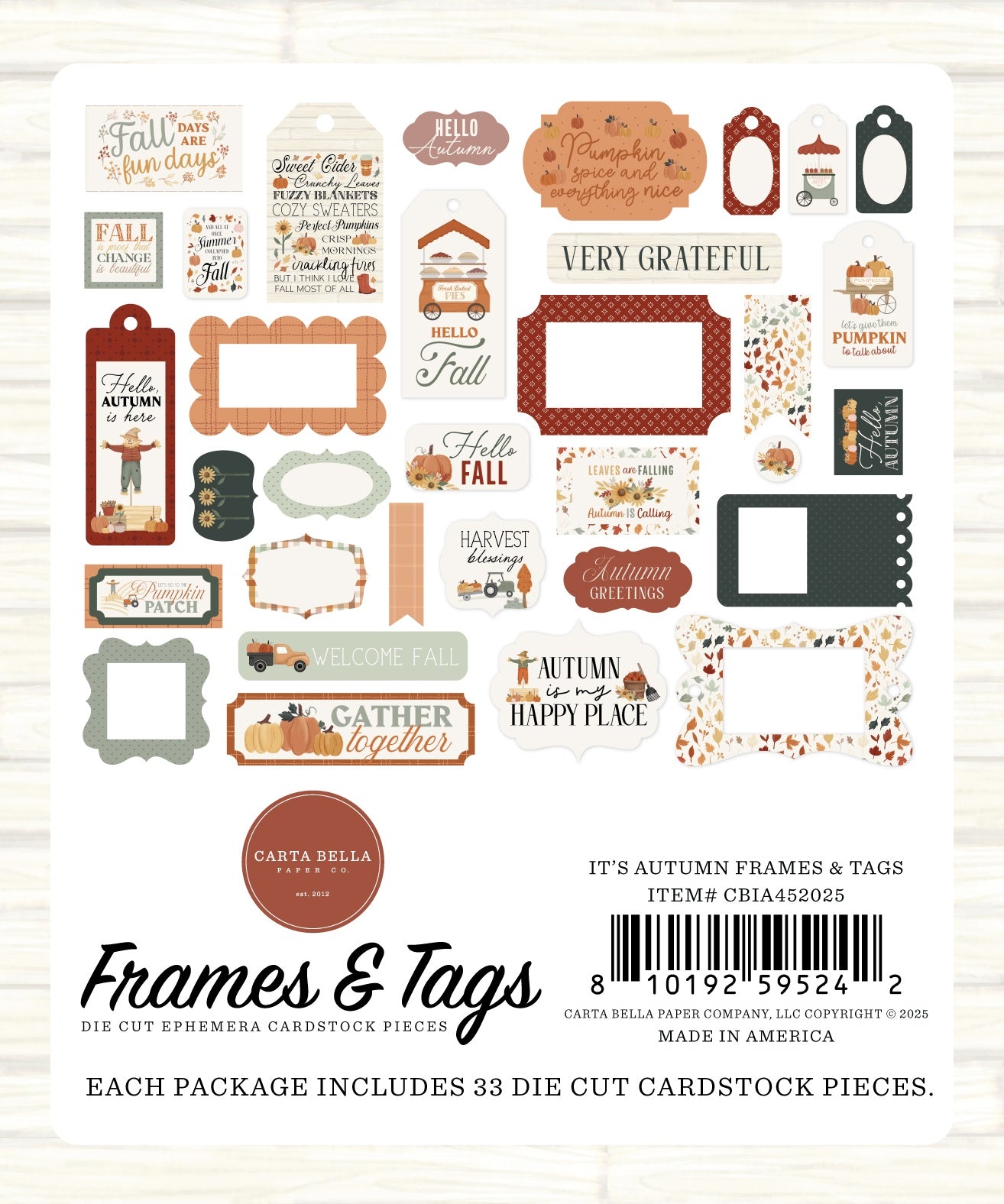 Carta Bella Cardstock Ephemera-Frames & Tags, It's Autumn