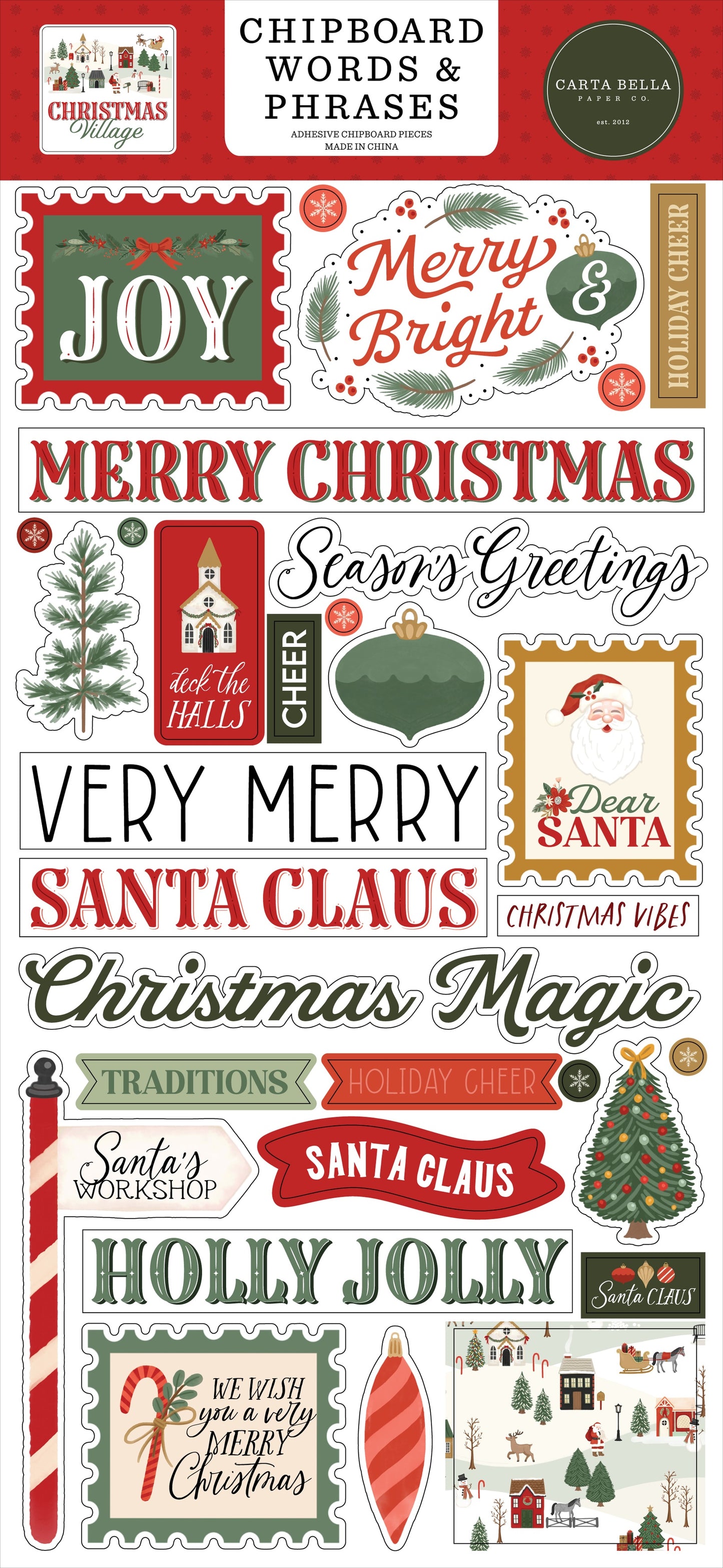 Carta Bella Chipboard 6"X13"-Words & Phrases, Christmas Village