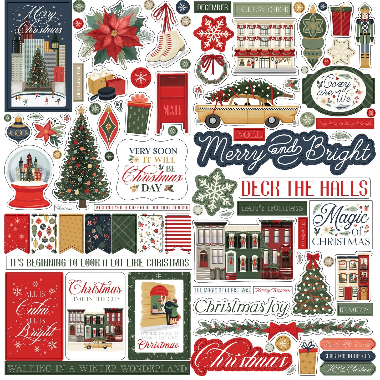 Christmas In The City Cardstock Stickers 12"X12"-Element