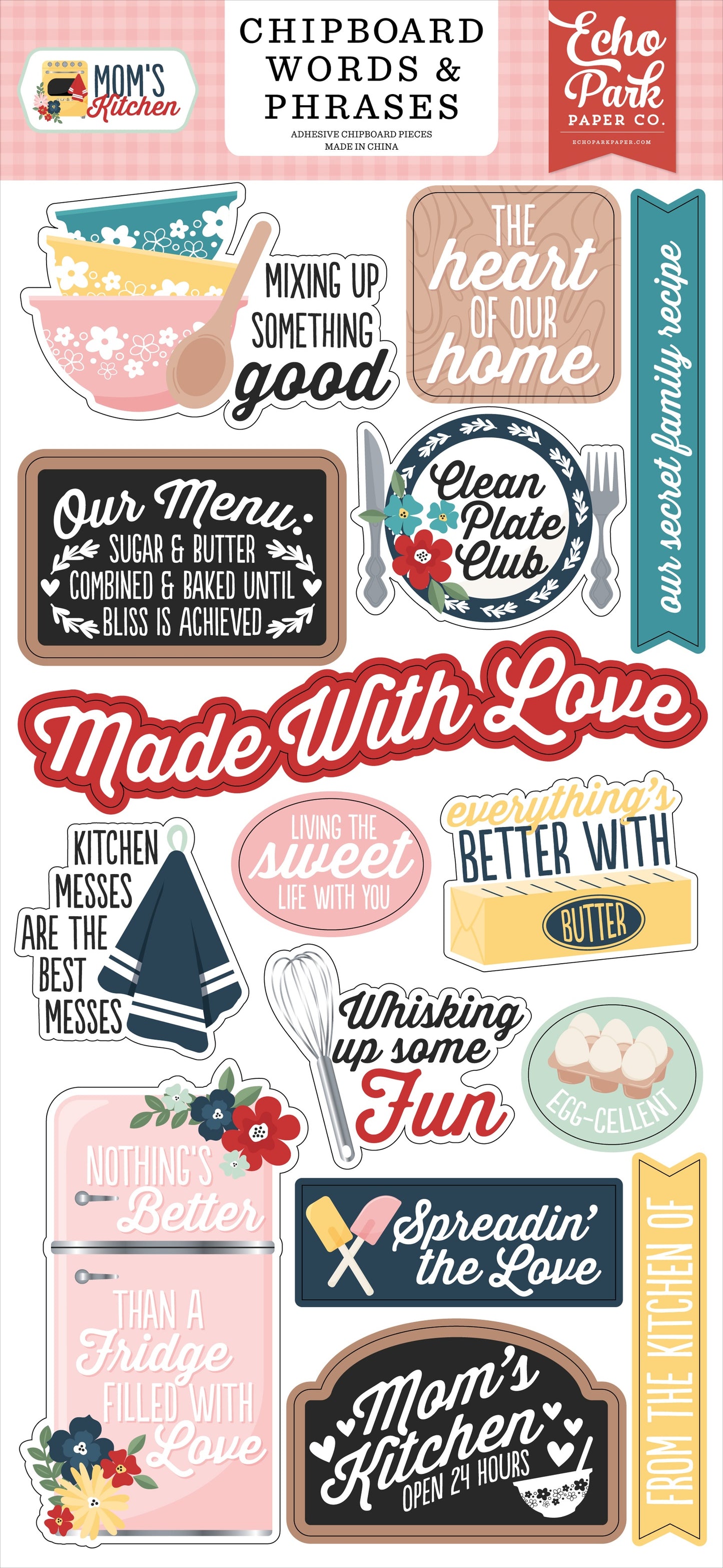 Echo Park Chipboard 6"X13"-Word & Phrases, Mom's Kitchen