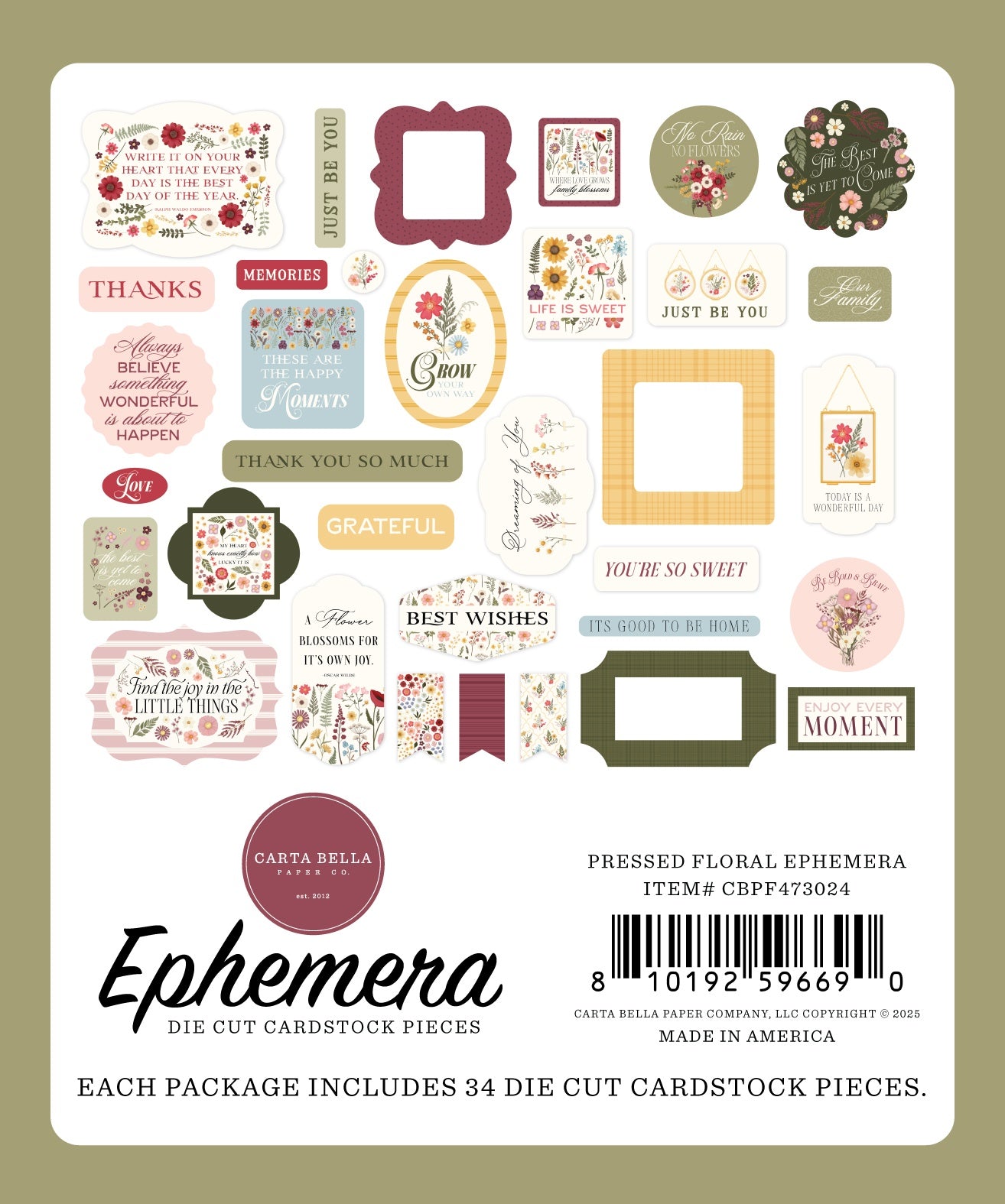 Carta Bella Cardstock Ephemera-Icons, Pressed Floral
