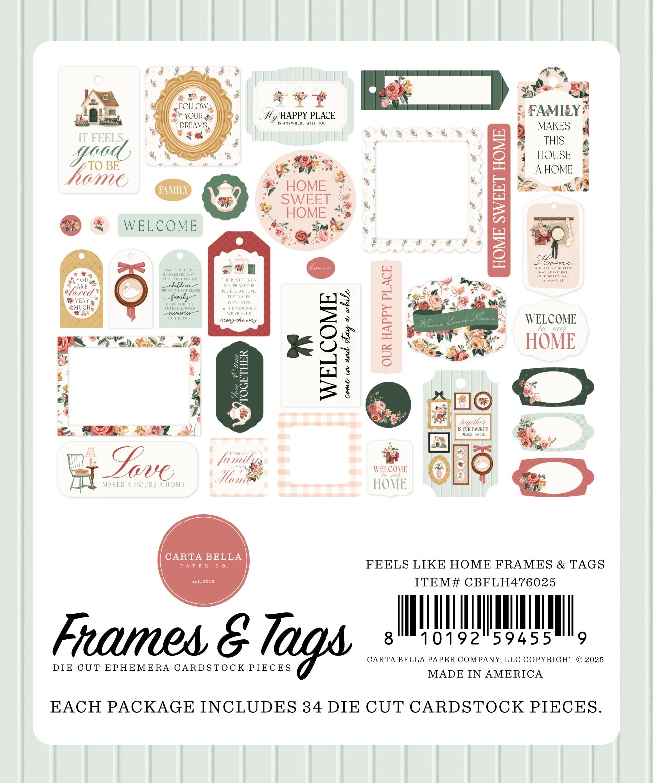 Carta Bella Cardstock Ephemera-Frames & Tags, Feels Like Home
