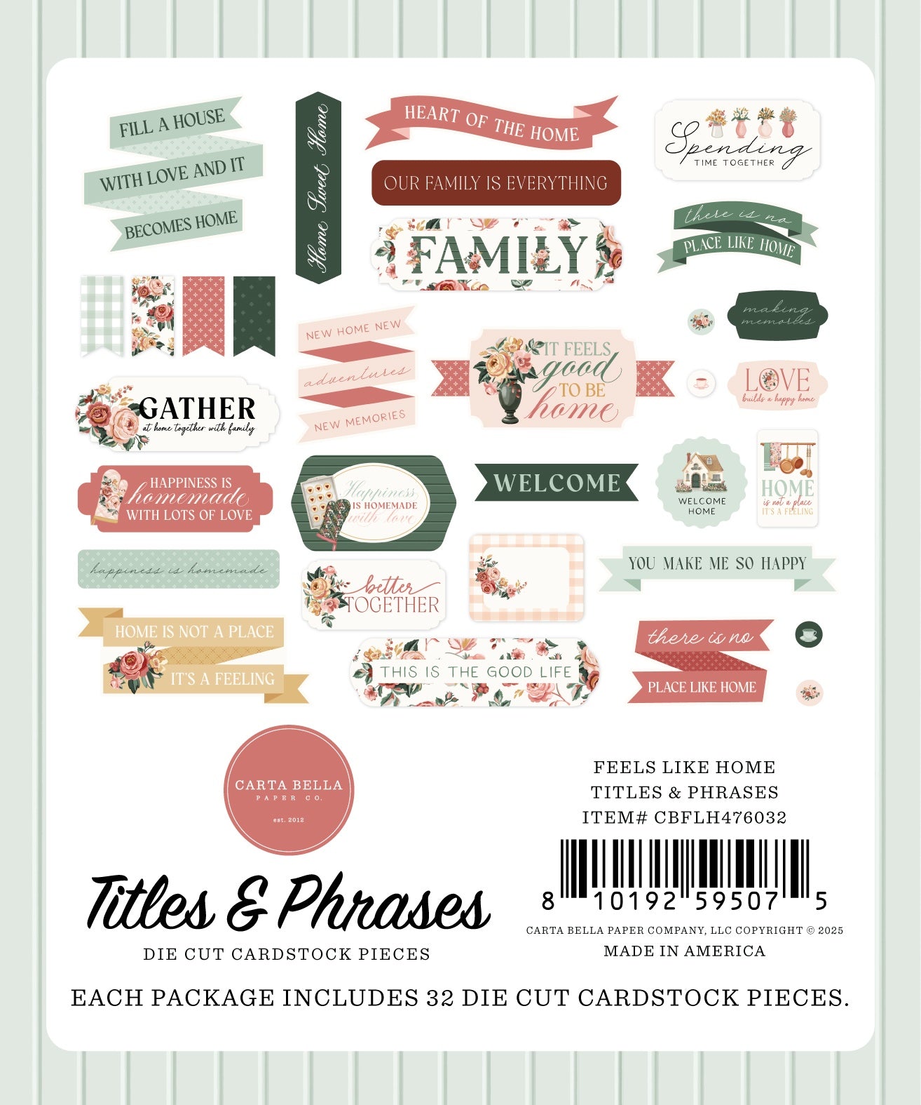 Carta Bella Cardstock Ephemera-Titles & Phrases, Feels Like Home