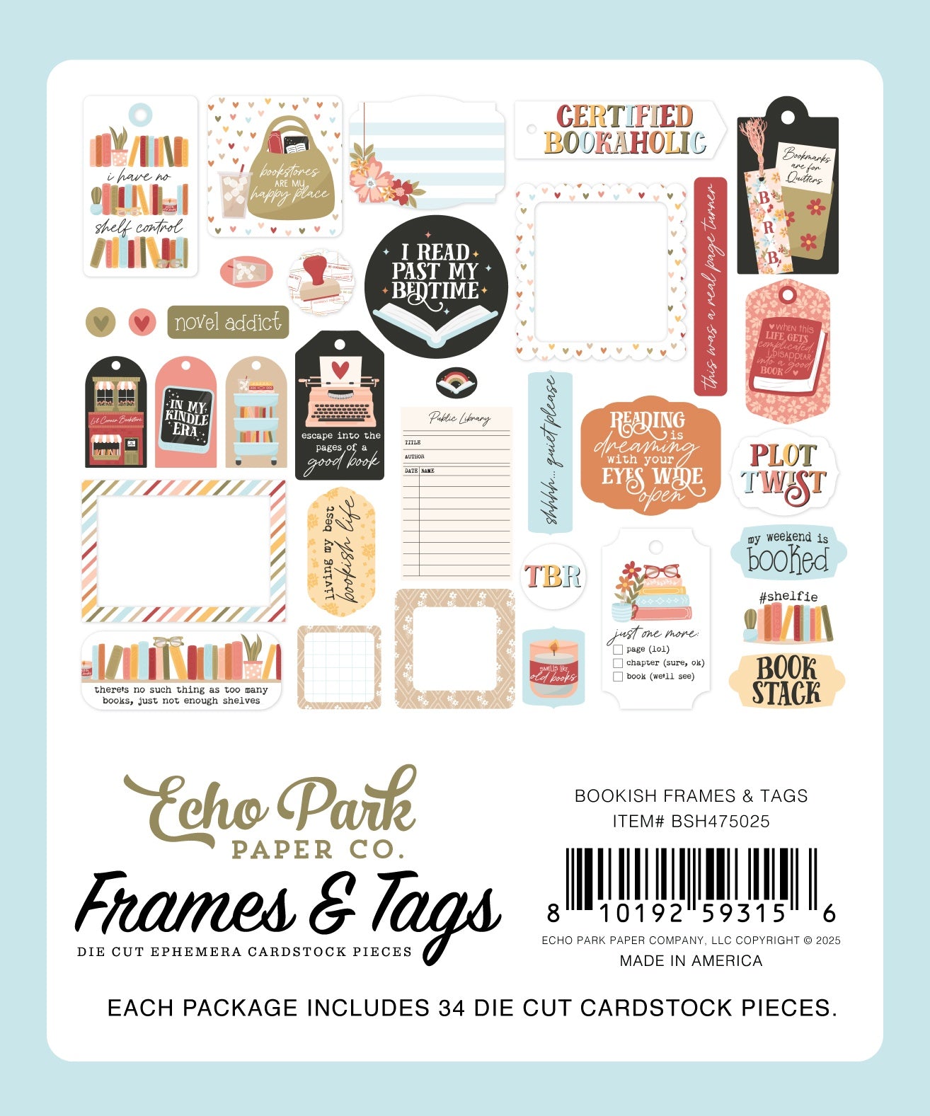 Echo Park Ephemera-Frames & Tags, Bookish