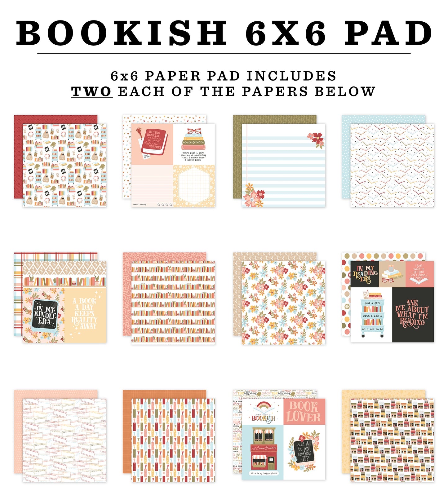Echo Park Double-Sided Paper Pad 6"X6"-Bookish