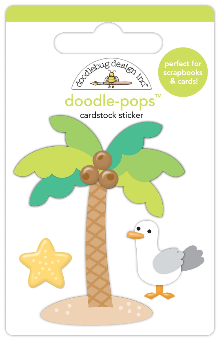 Doodlebug Doodle-Pops 3D Sticker-Palm Beach, Summer Fun