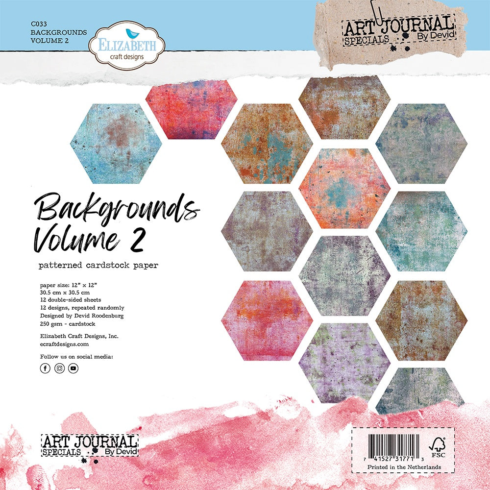 Elizabeth Craft Double-Sided Cardstock Pack 12"X12"-Backgrounds Volume 2