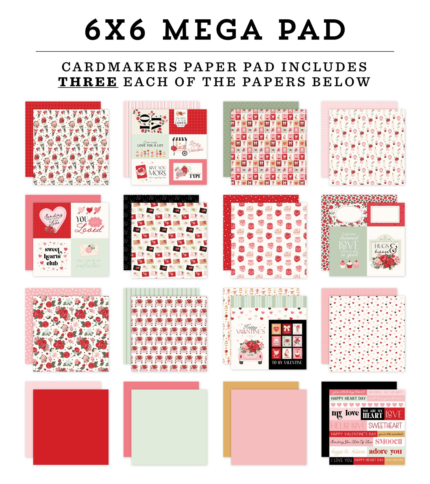 Carta Bella Double-Sided Cardmakers Mega Paper Pad 6"X6"-Be Mine