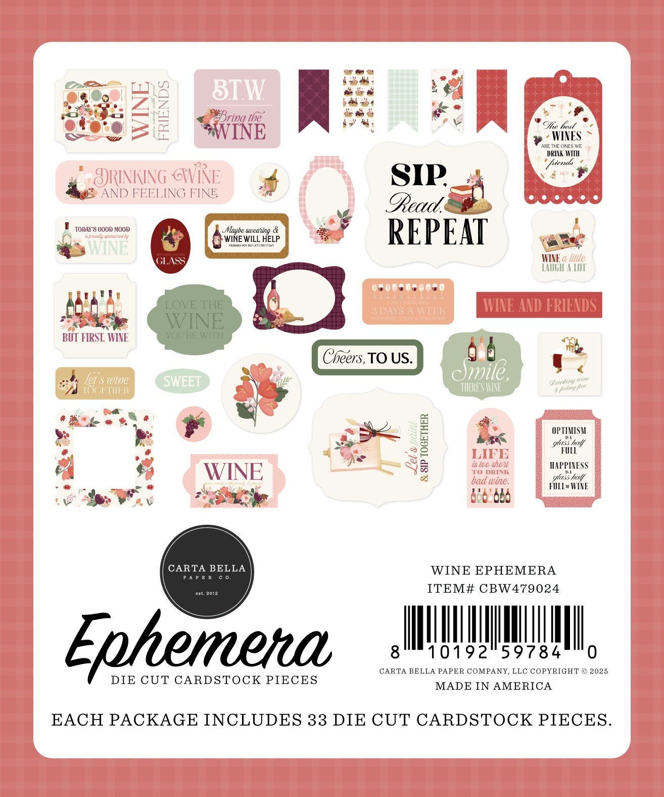 Carta Bella Cardstock Ephemera-Wine