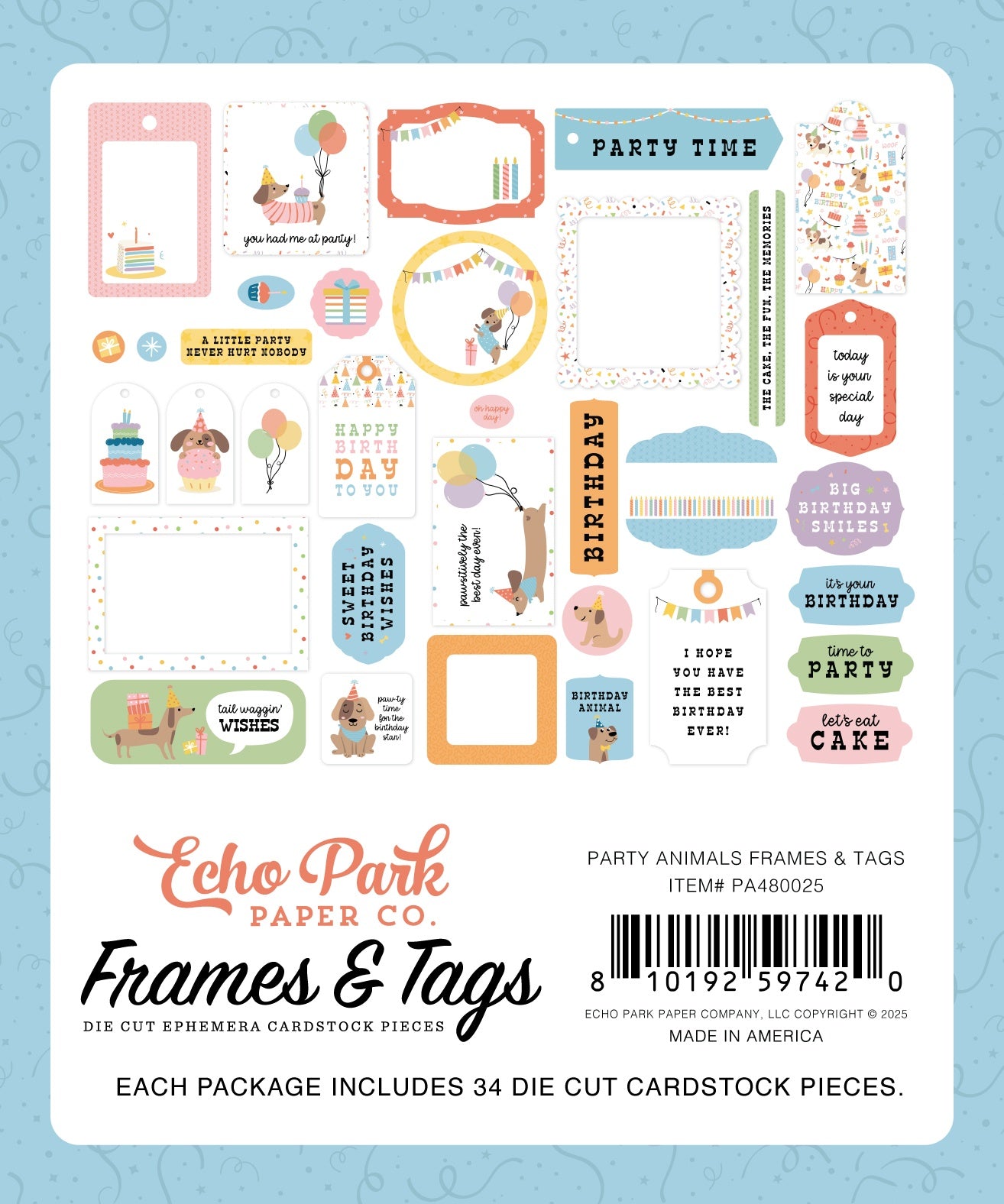 Echo Park Frames & Tags Cardstock Ephemera-Party Animal