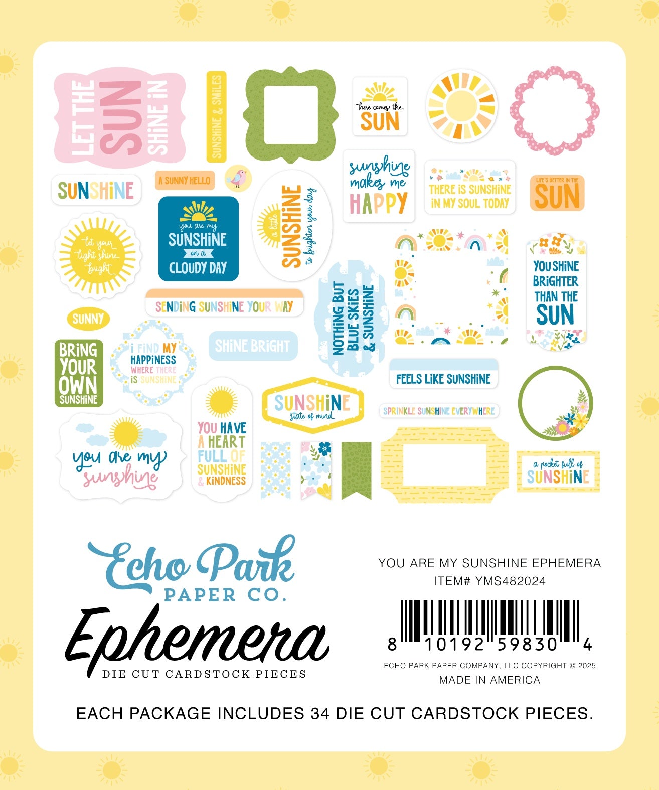 Echo Park Cardstock Ephemera-You Are My Sunshine