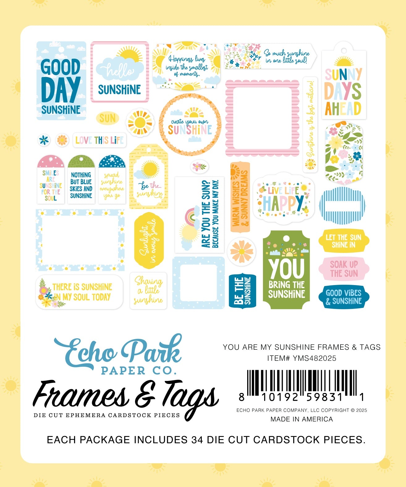 Echo Park Frames & Tags Ephemera-You Are My Sunshine