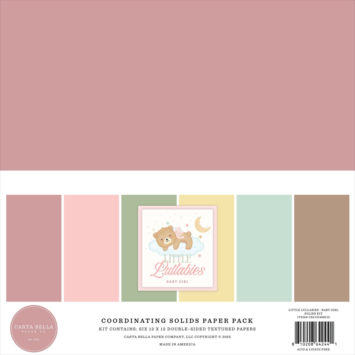Carta Bella Solids Collection Kit 12"X12"-Little Lullabies - Baby Girl