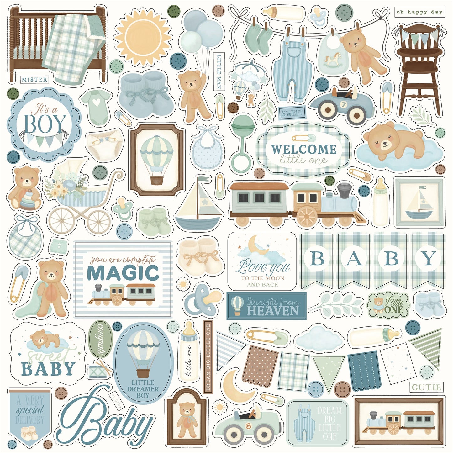 Carta Bella Elements Cardstock Stickers 12"X12"-Little Lullabies - Baby Boy