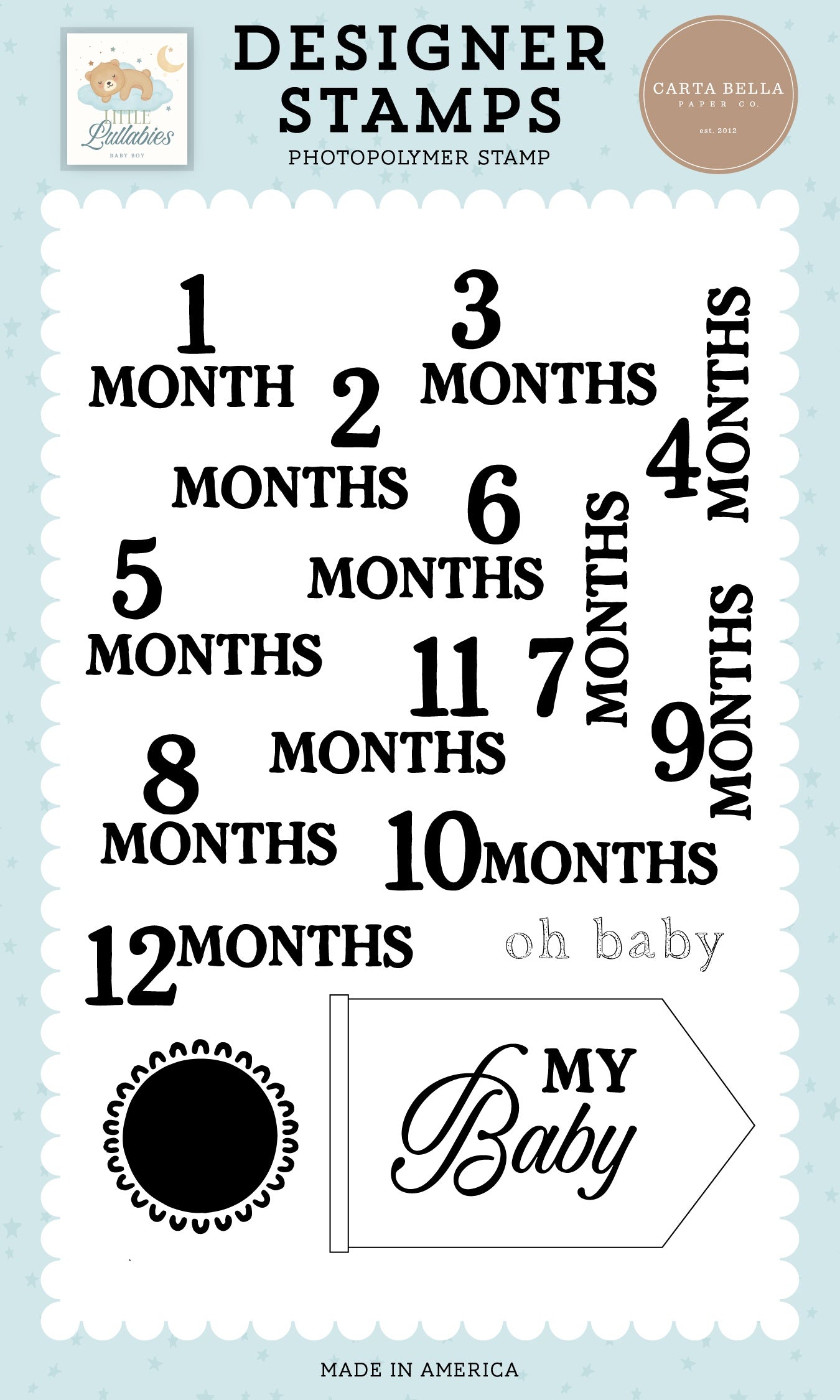 Carta Bella Little Lullabies Baby Boy Stamp Set-Oh Baby Months