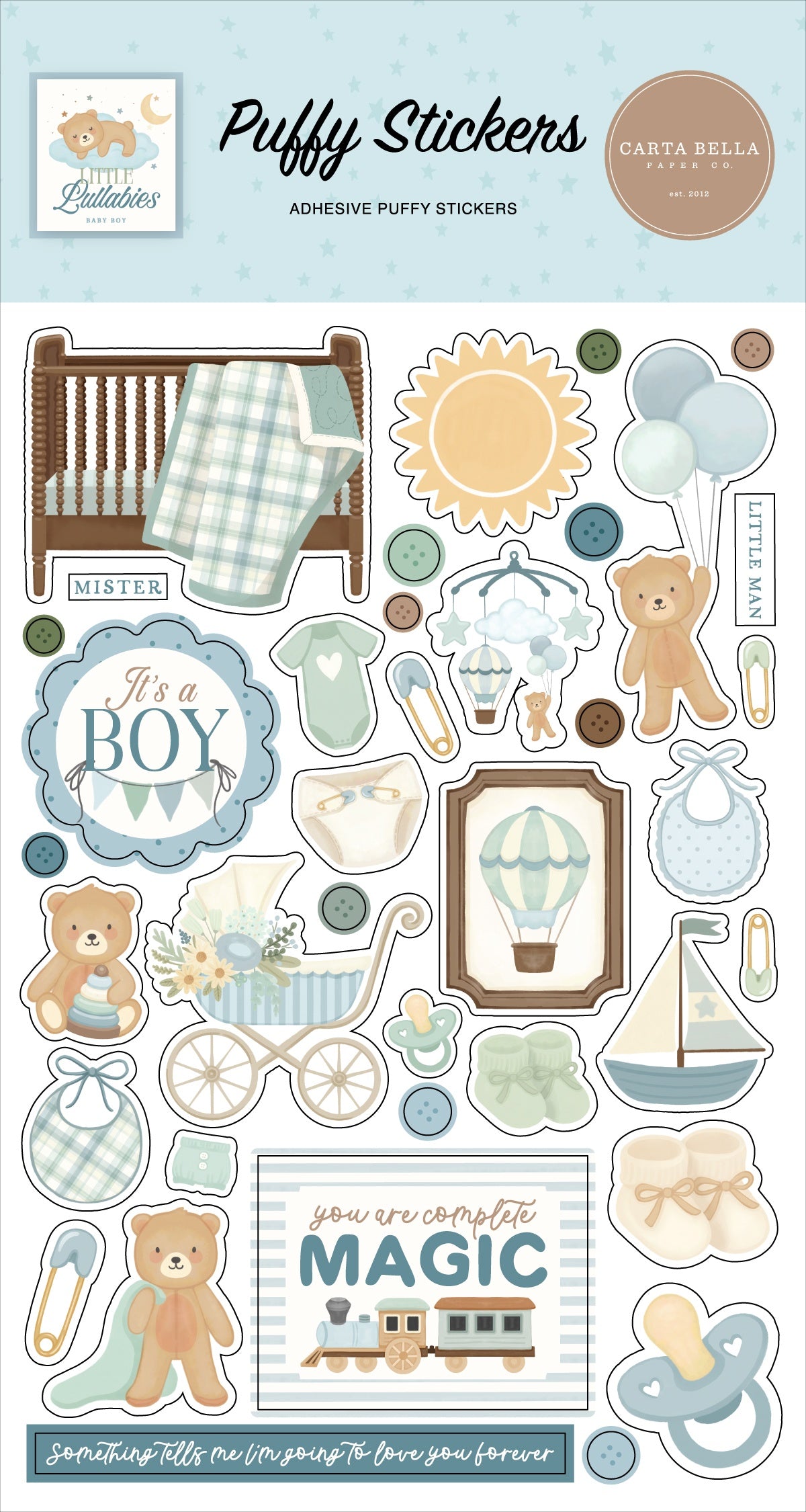 Carta Bella Puffy Stickers-Little Lullabies - Baby Boy