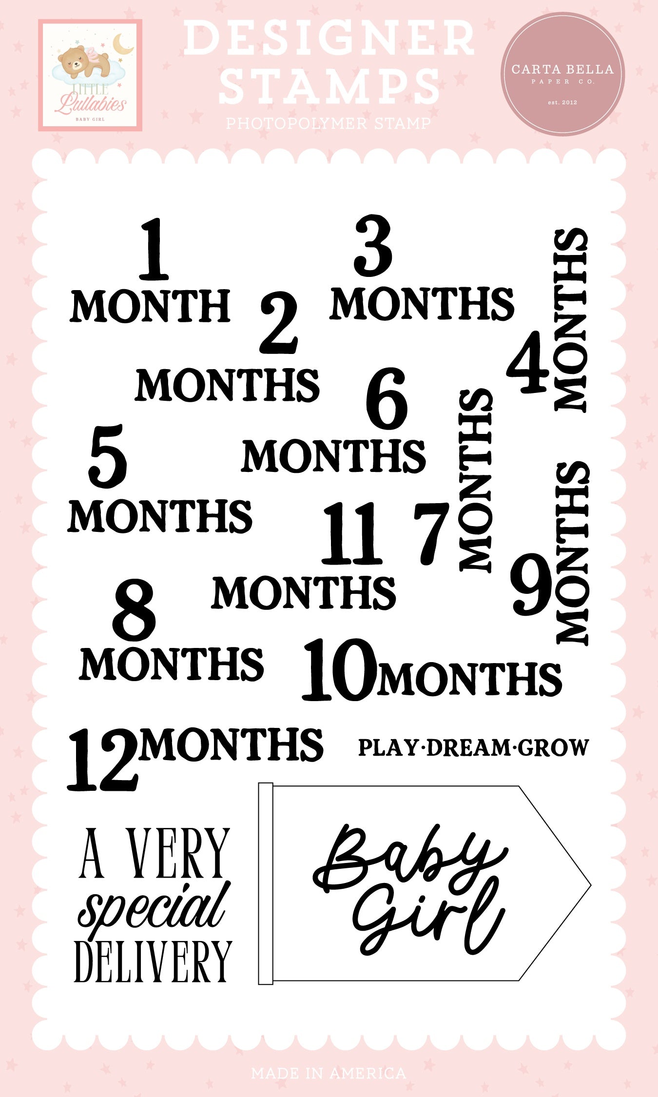 Carta Bella Little Lullabies Baby Girl Stamp Set-Baby Girl Months
