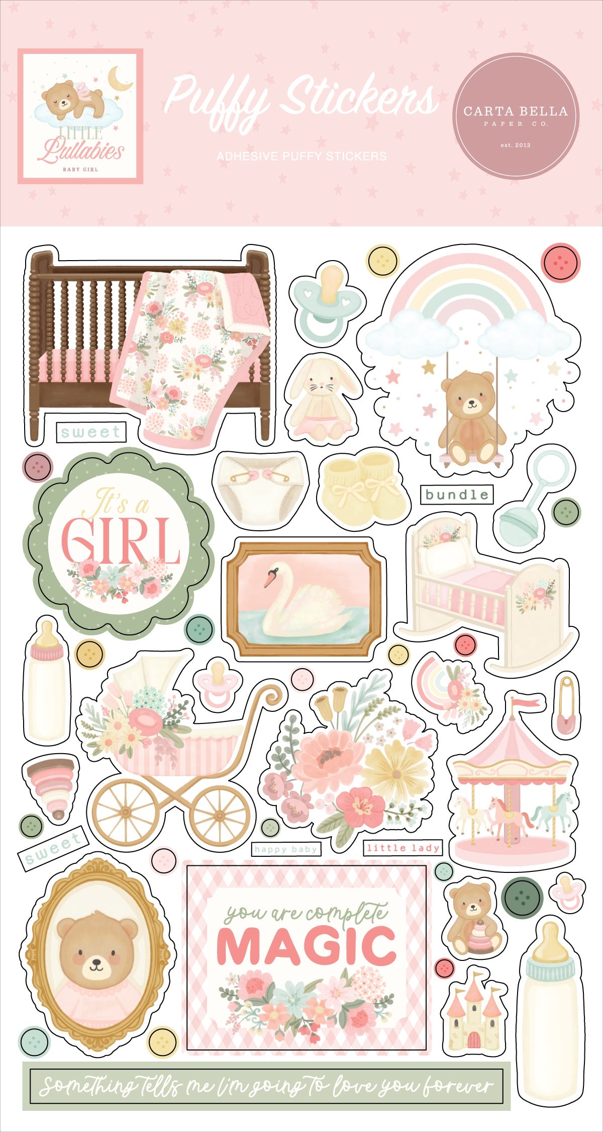Carta Bella Puffy Stickers-Little Lullabies - Baby Girl