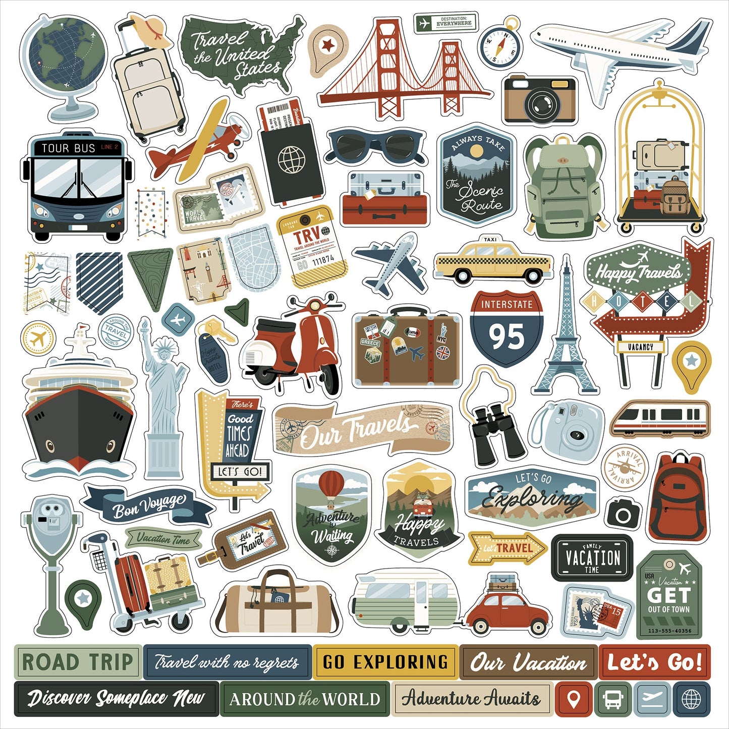 Echo Park Elements Cardstock Stickers 12"X12"-It's Time To Travel