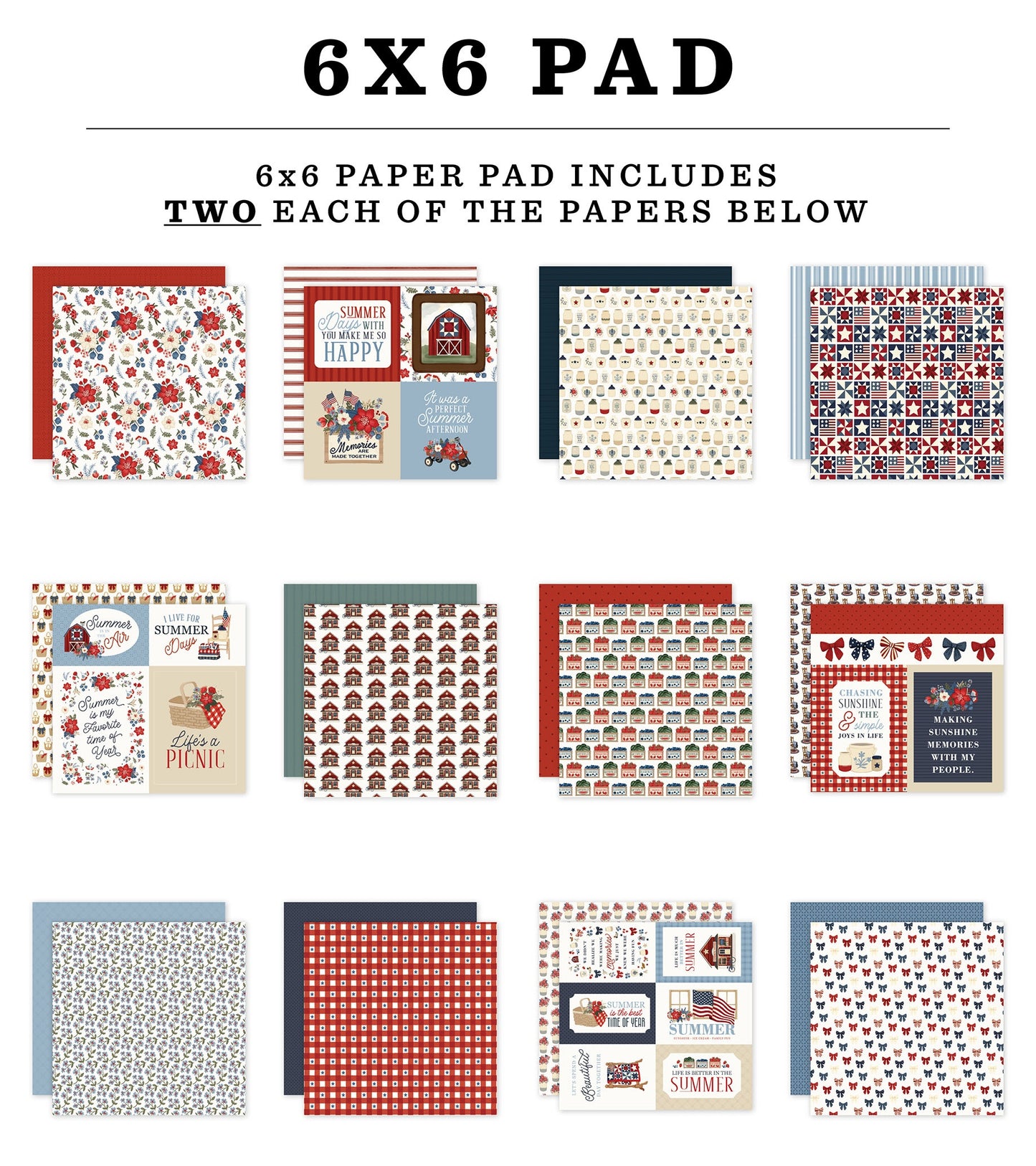 Carta Bella Double-Sided Paper Pad 6"X6"-Americana Summer