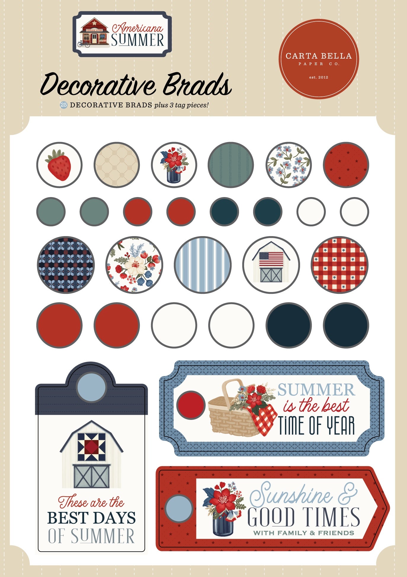 Carta Bella Decorative Brads-Americana Summer