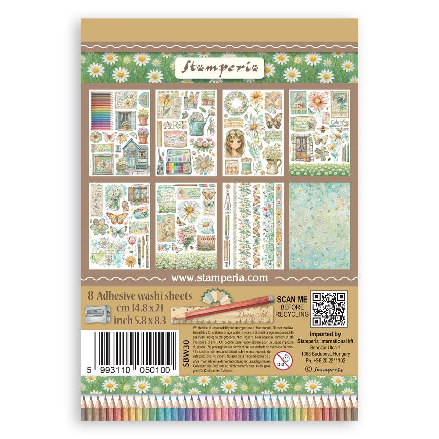 Stamperia A5 Washi Pad 8/Pkg-Daisy Art