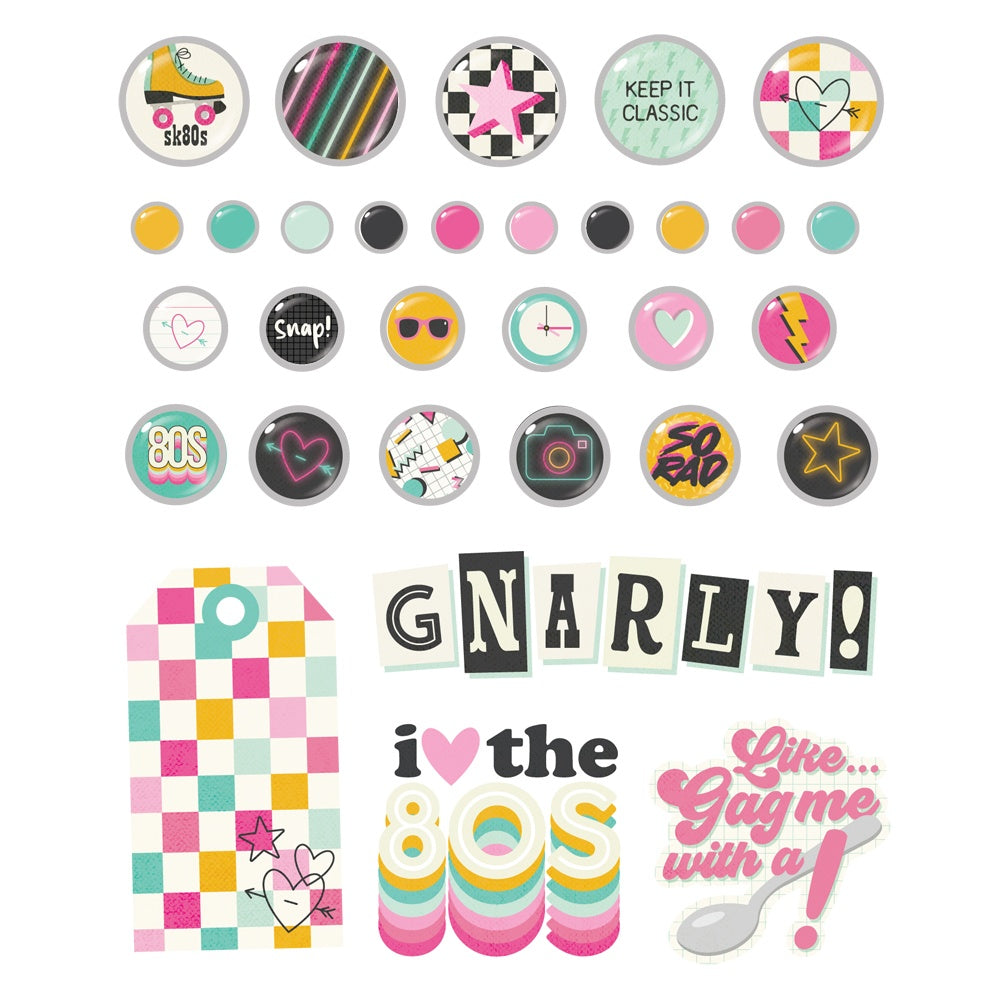 Simple Stories Adhesive Brads-Totally 80's