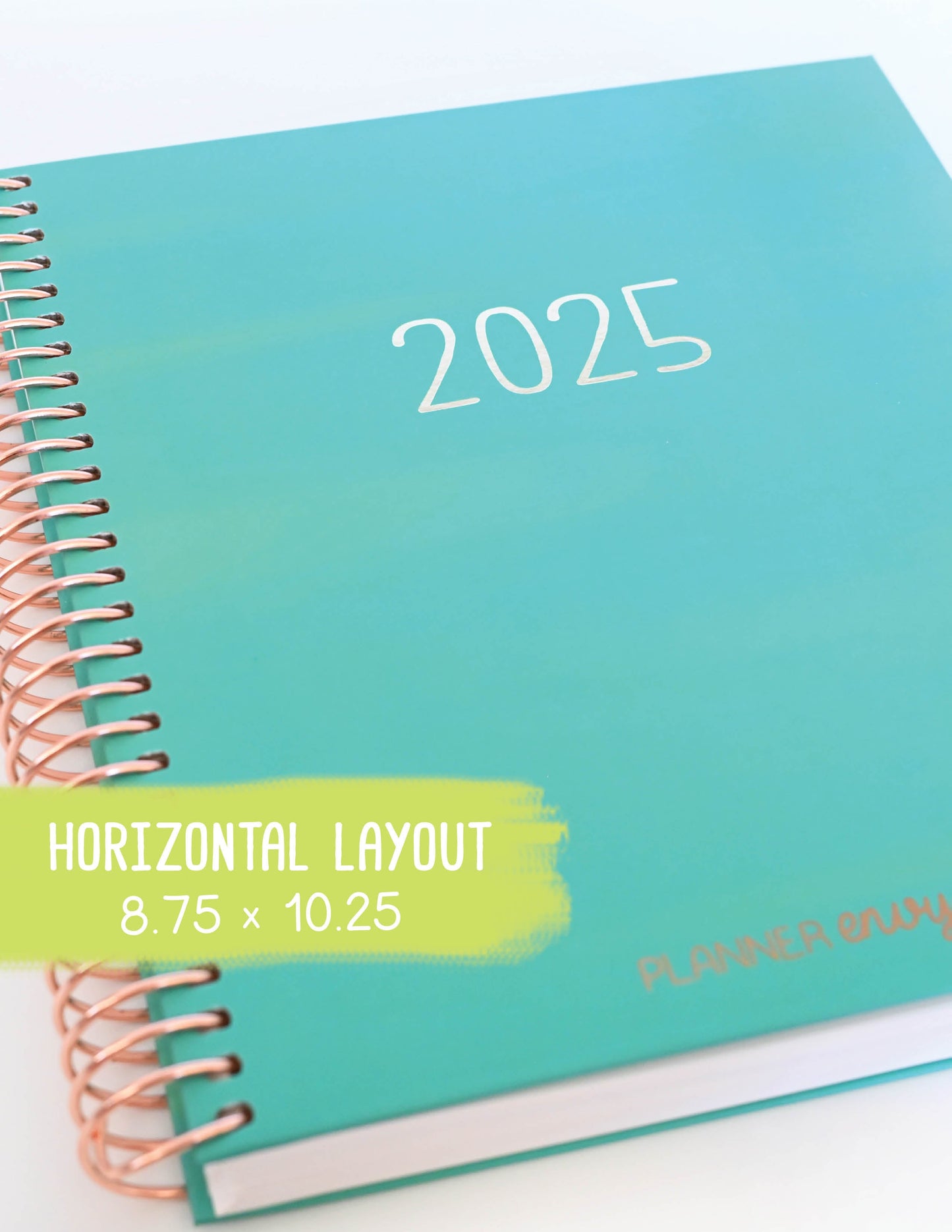2025 Planner - Horizontal Layout, Spiral Bound - "Teal Strokes" (#102)