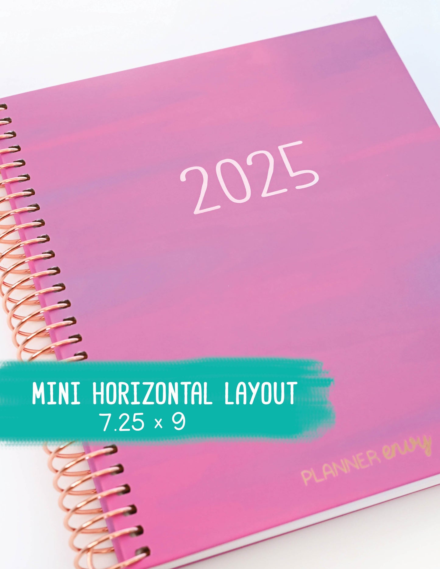 2025 Planner - Mini Horizontal Layout, Spiral Bound - "Fuchsia Strokes" (#404)