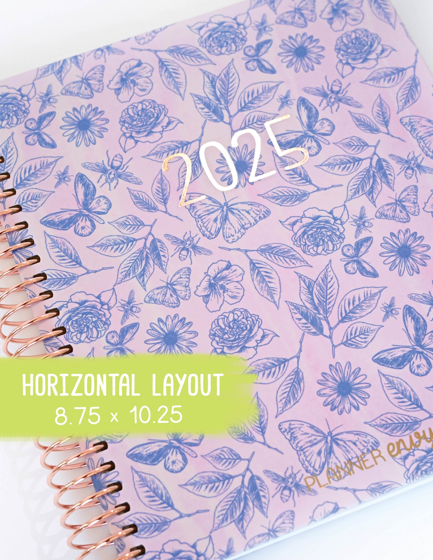 2025 Planner - Horizontal Layout, Spiral Bound - "Butterfly Doodles" (#109)