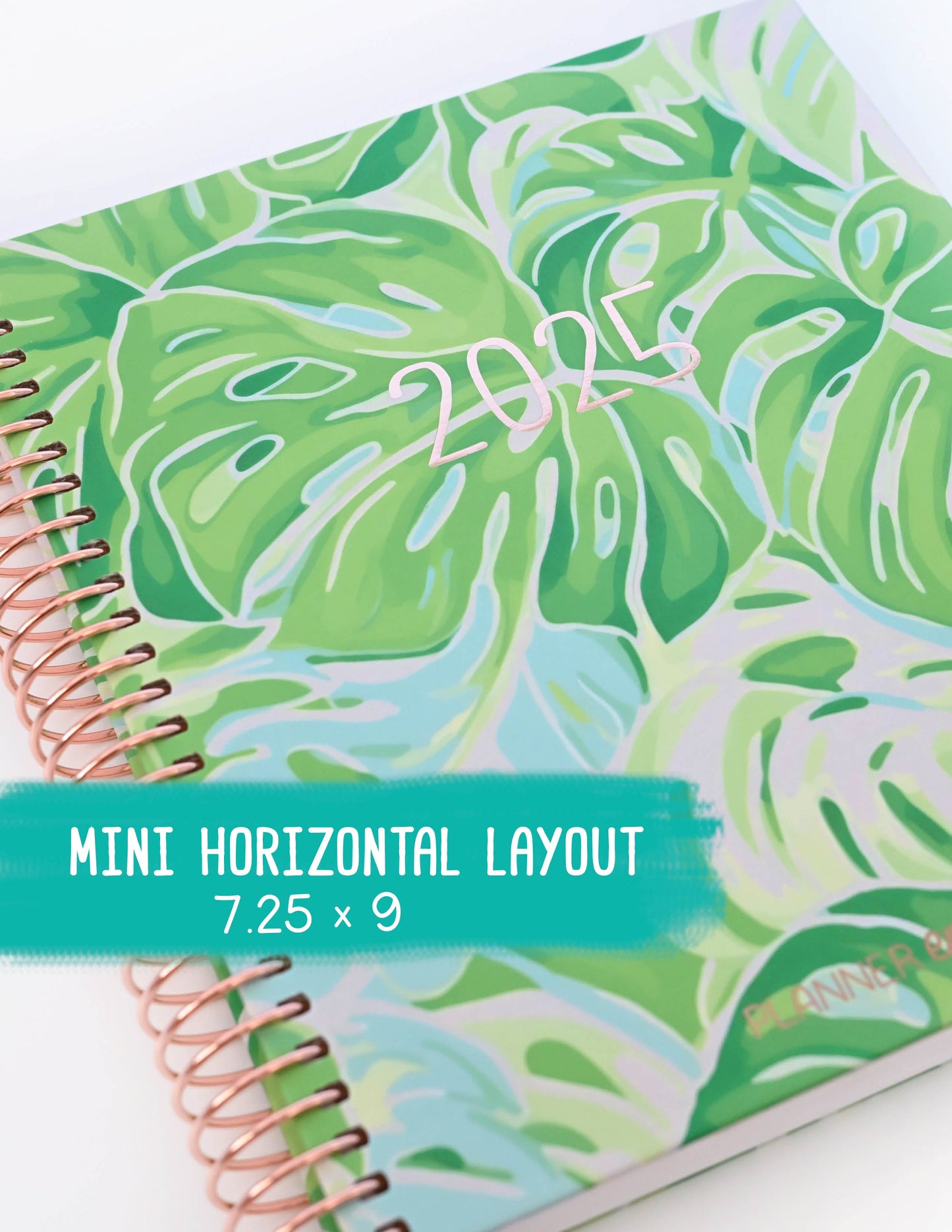 2025 Planner - Mini Horizontal Layout, Spiral Bound - "Tropical Greens" (#411)