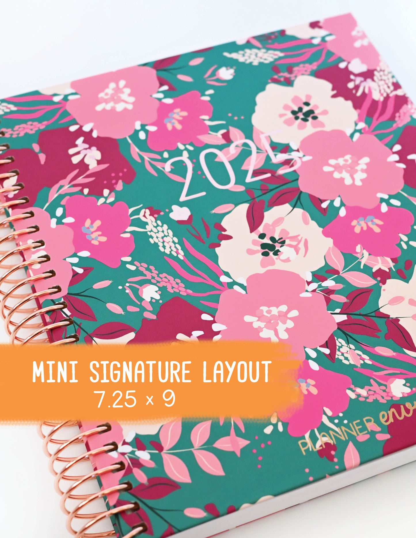 2025 Planner - Mini Signature Layout, Spiral Bound - "Teal & Pink Floral" (#505)