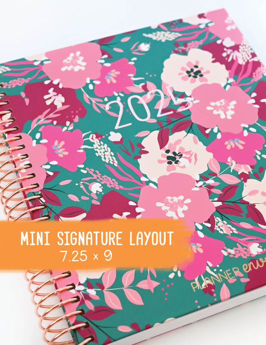 2025 Planner - Mini Signature Layout, Spiral Bound - "Teal & Pink Floral" (#505)