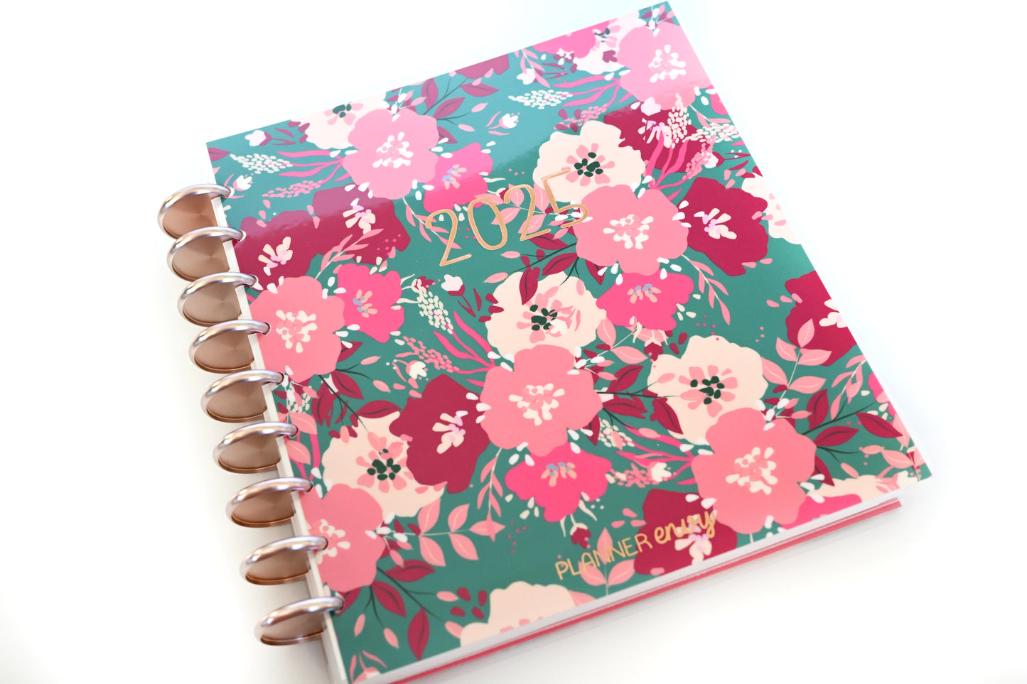 2025 Planner - Mini Horizontal Layout, Disc Bound - "Teal & Pink Floral" (#1005)