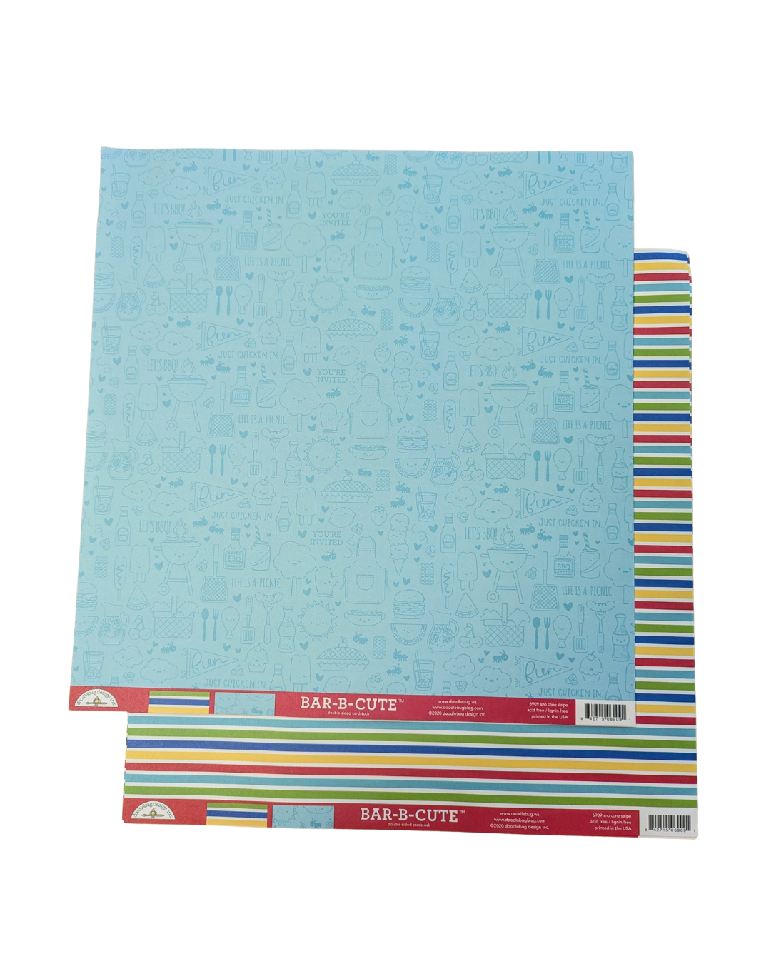Doodlebug - Bar-B-Cute sno cone stripe scrapbook paper 12 x 12