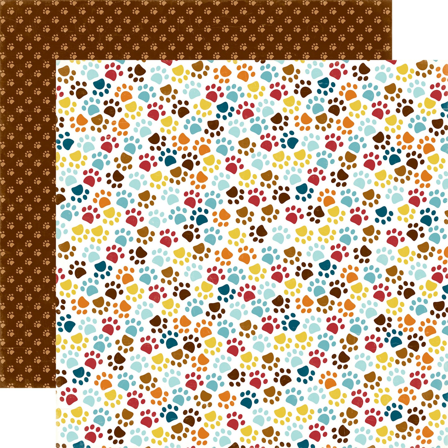 Echo Park Bark 12 x 12 Patterned Paper Scrapbook Paper - Paw Prints