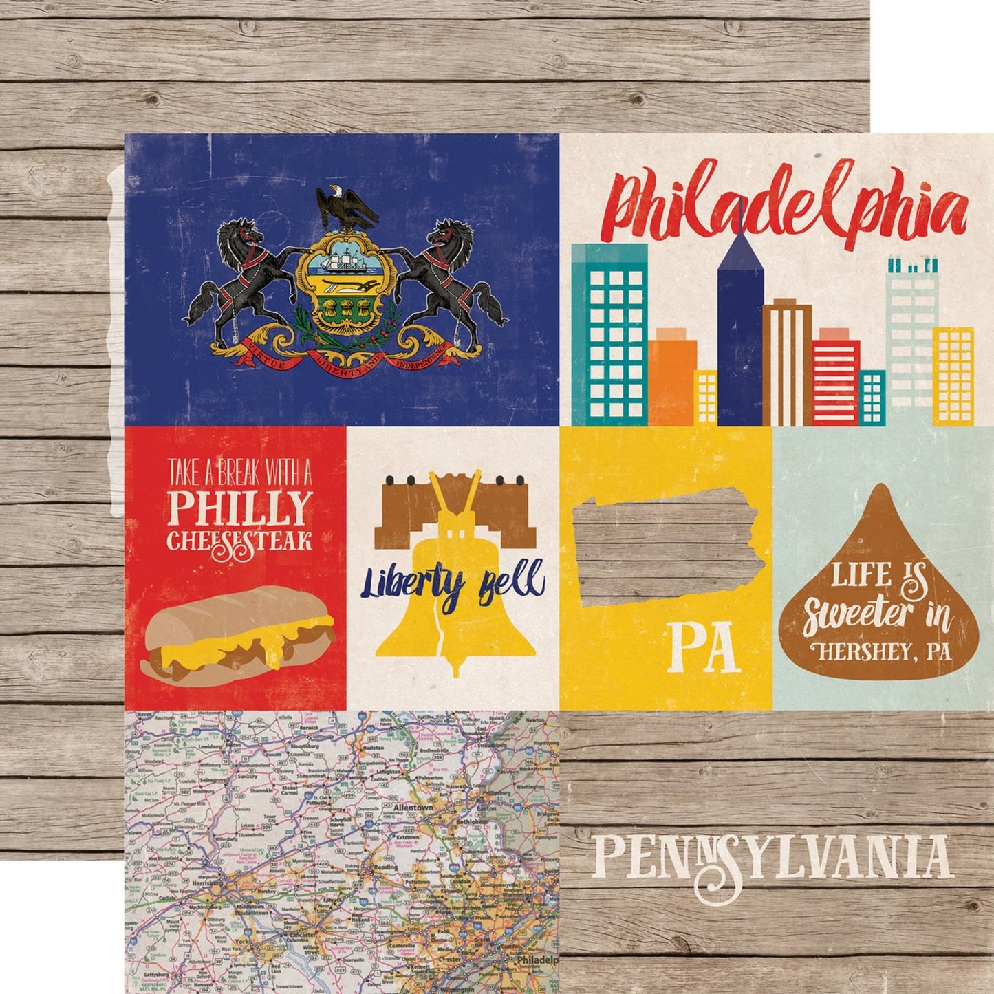 Echo Park Stateside - Pennsylvania 12 x 12 scrapbook paper