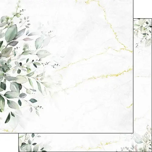 Gold Marble & Eucalyptus Edge Double-Sided 12 x 12 Paper