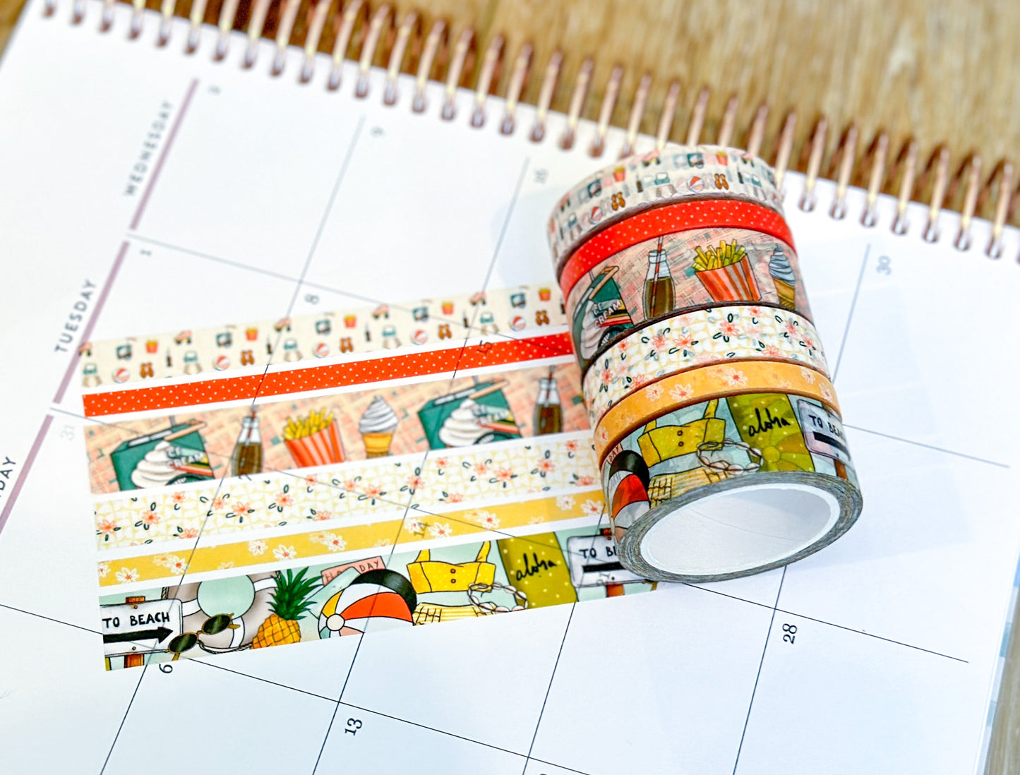 Retro Beach Vacation Florida Hawaii Aloha Vaca French Fries and Ice Cream Washi Tape Set - W089