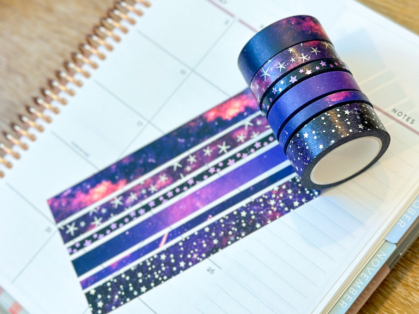 FOILED Galaxy Space Purple & Black Stars Celestial Astrology Washi Tape Set (#W011)